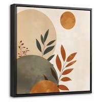 LEINWAND Bilder mit Rahmen - Formen - Rund - Blätter - Beige - 20x20 - Rostfarben, Textil (20/20cm) - MuchoWow