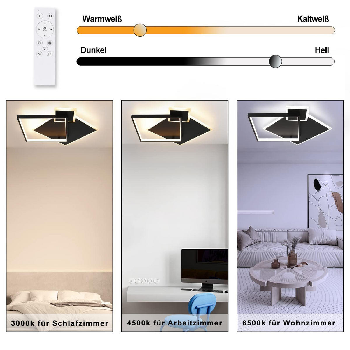 LED-DECKENLEUCHTE Maximilian 46/45/8 cm - Schwarz, Metall (46/45/8cm) - Nettlife