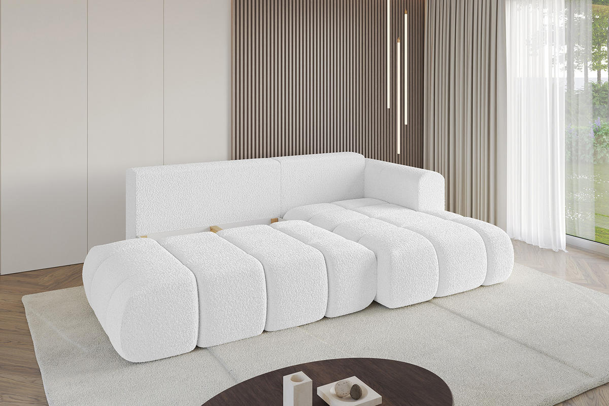 ECKSOFA Ottomane Rechts CLOUD-L 289x180x40 Weiß Bouclé - Weiß, Holzwerkstoff/Kunststoff (289/180cm) - ALTDECOR