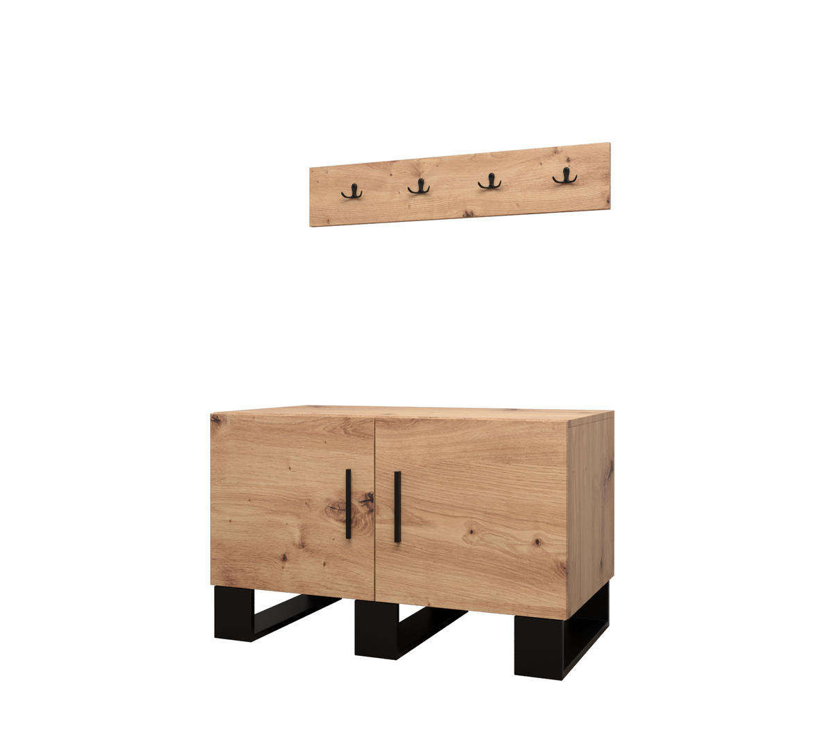 GARDEROBENBANK 52/84/45,6 2-türig - Schwarz/Eiche Artisan, Holz/Kunststoff (84/52/45.6cm) - Abiks Möbel