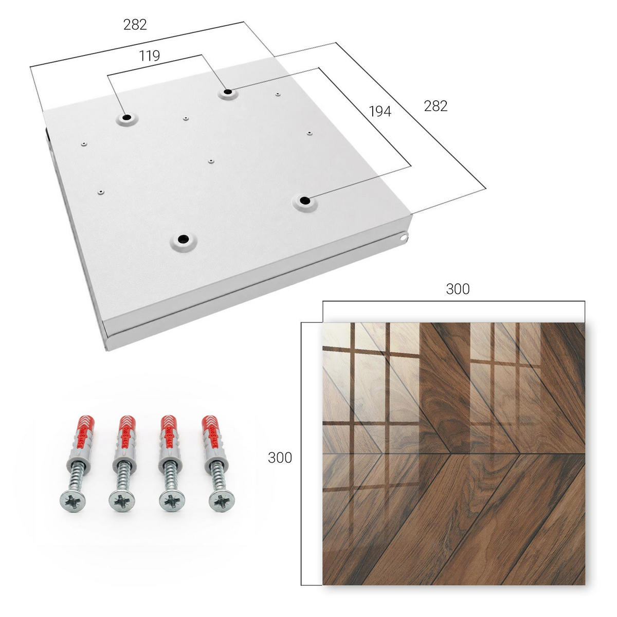 SCHLÜSSELBOX Weiß 30x30 cm – Türöffnung nach rechts - Holz-Fischgrätmuster - Braun, Metall (30/30/5cm) - TULUP