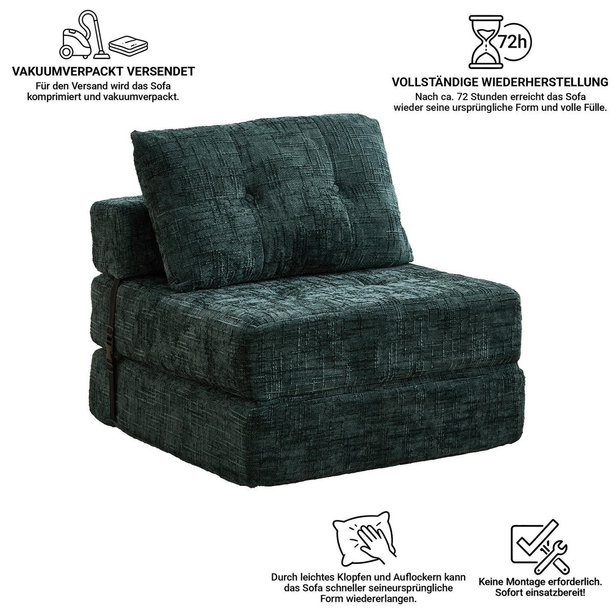 SCHLAFSESSEL Grau mit Kopf- und Lumbalkissen, Chenille - Grau, Textil/Metall (79/57/79cm) - CHICFURN