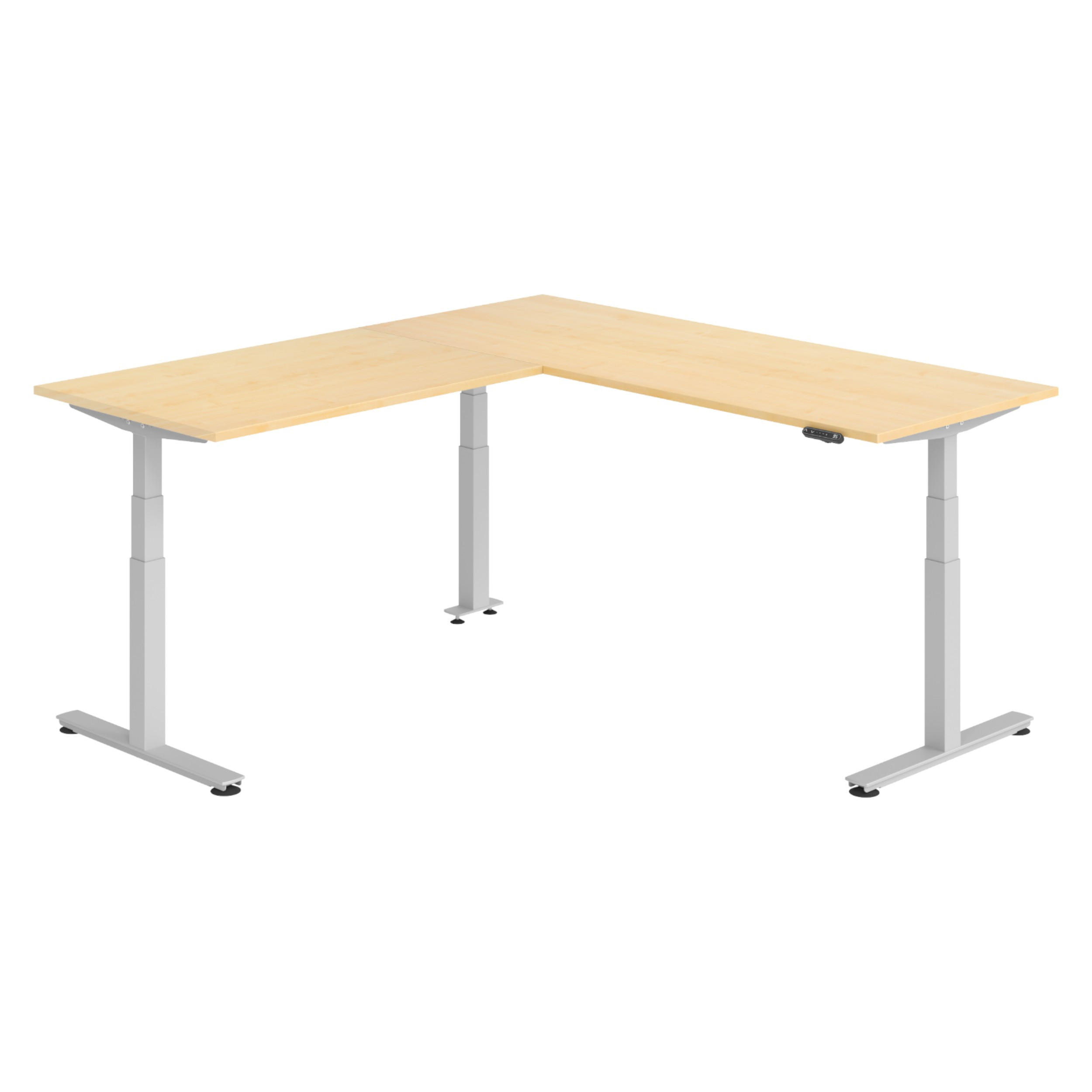 ECKSCHREIBTISCH elektrisch höhenverstellbar L-Form 220/200/74 cm in Ahornfarben/Silberfarben - Silberfarben/Ahornfarben, Holzwerkstoff (220/200/74cm) - bümö