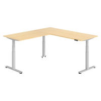 ECKSCHREIBTISCH elektrisch höhenverstellbar L-Form 220/200/74 cm in Ahornfarben/Silberfarben - Silberfarben/Ahornfarben, Holzwerkstoff (220/200/74cm) - bümö