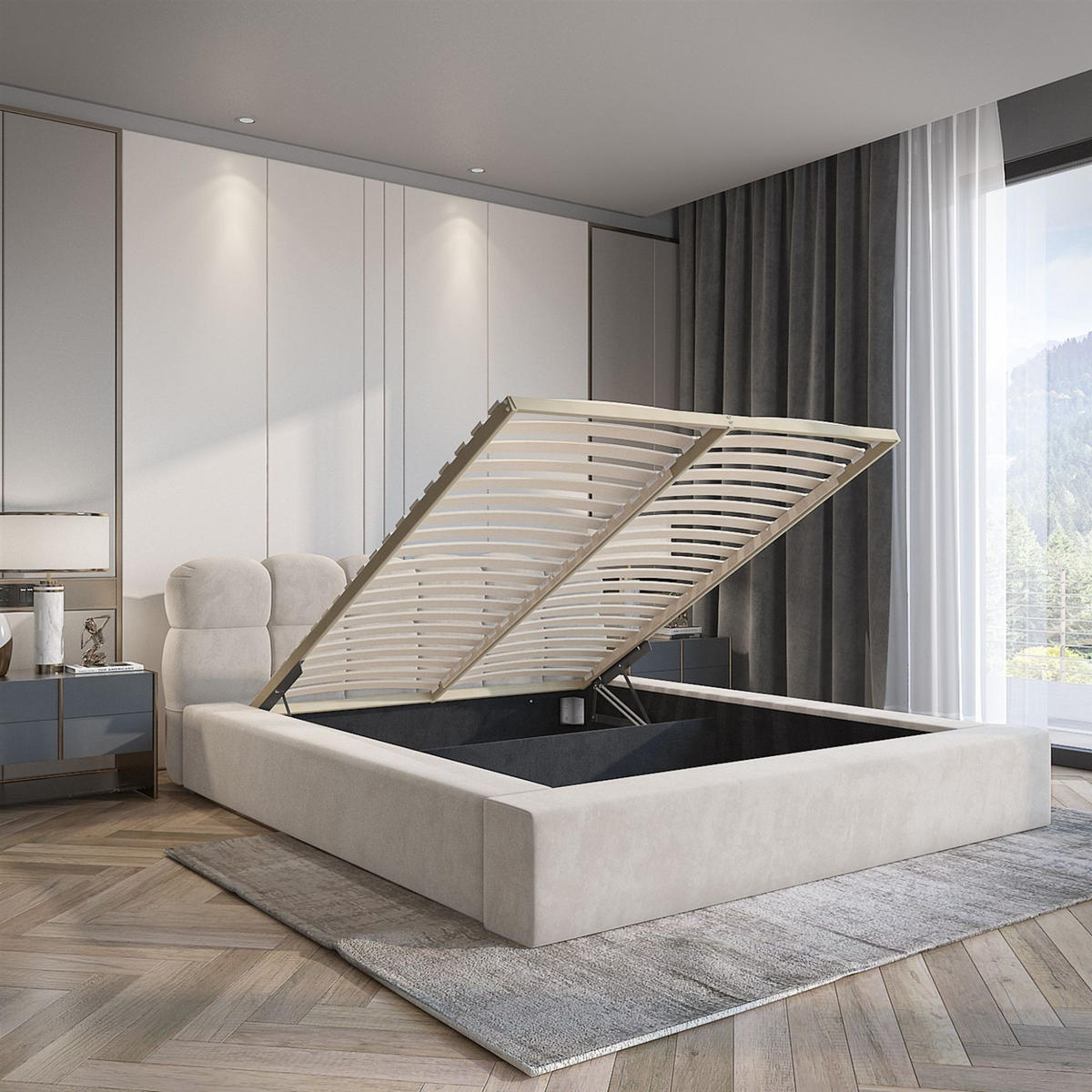 POLSTERBETT Grove In Ditra - Beige, Holzwerkstoff/Textil (160/200cm) - Fun Möbel