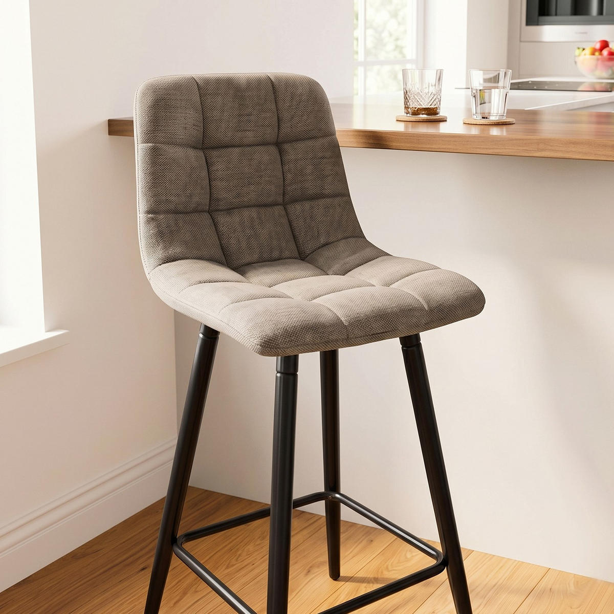 2ER-SET gepolsterter Hocker aus meliertem Stoff 42/94/51 cm - Braun, Textil (42/94/49cm) - Calicosy