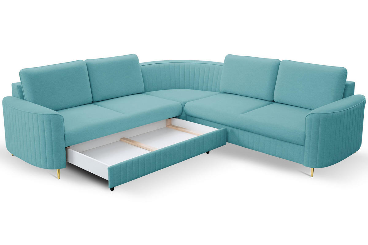 ECKSOFA VELA R-S Grün Velours-Stoff mit Schlaffunktion - Grün, Holz (251/251cm) - MASSENO