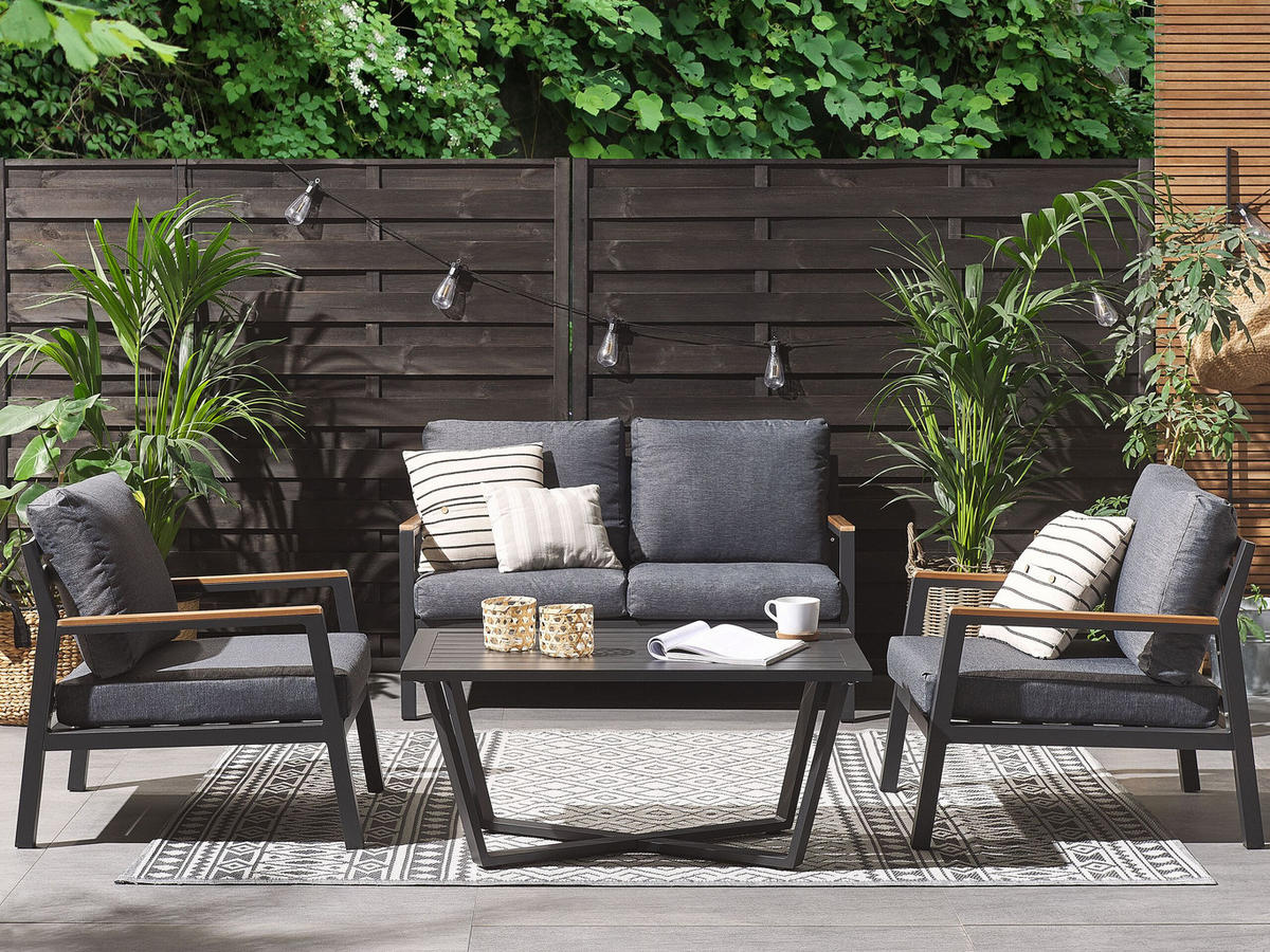 LOUNGE-SET 4-sitzer Aluminium Schwarz Delia - Schwarz, Metall - Beliani