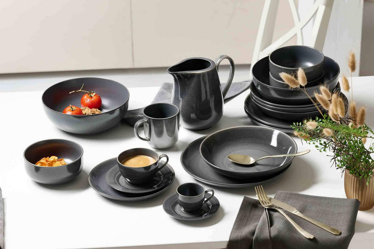 TELLER-SET Toledo dunkelgrau 18er Set - Dunkelgrau, Keramik (1/1/1cm) - Ritzenhoff Breker