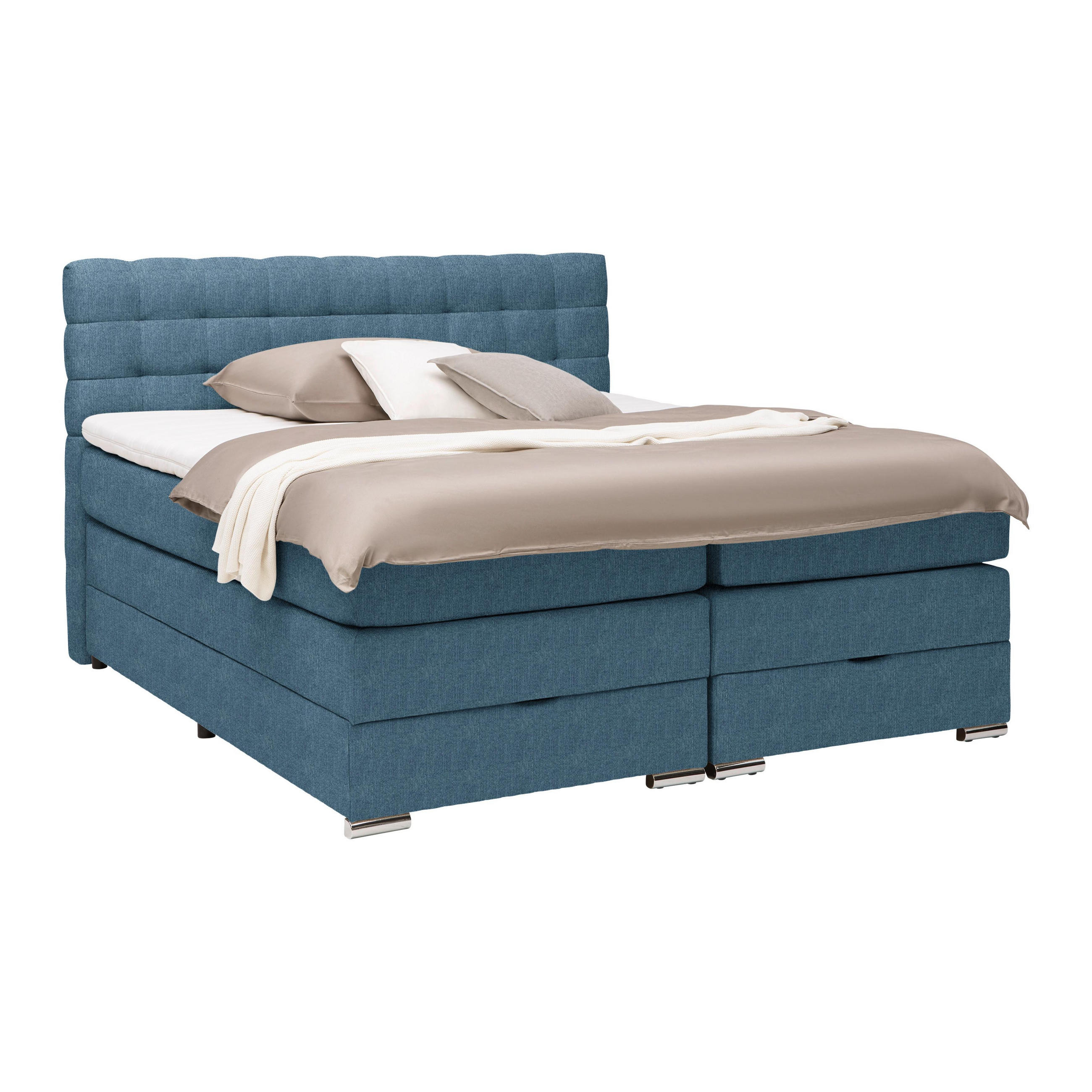 BOXSPRINGBETT London Blau ca. 160 / 200 cm - Blau, Holz - Premium Living