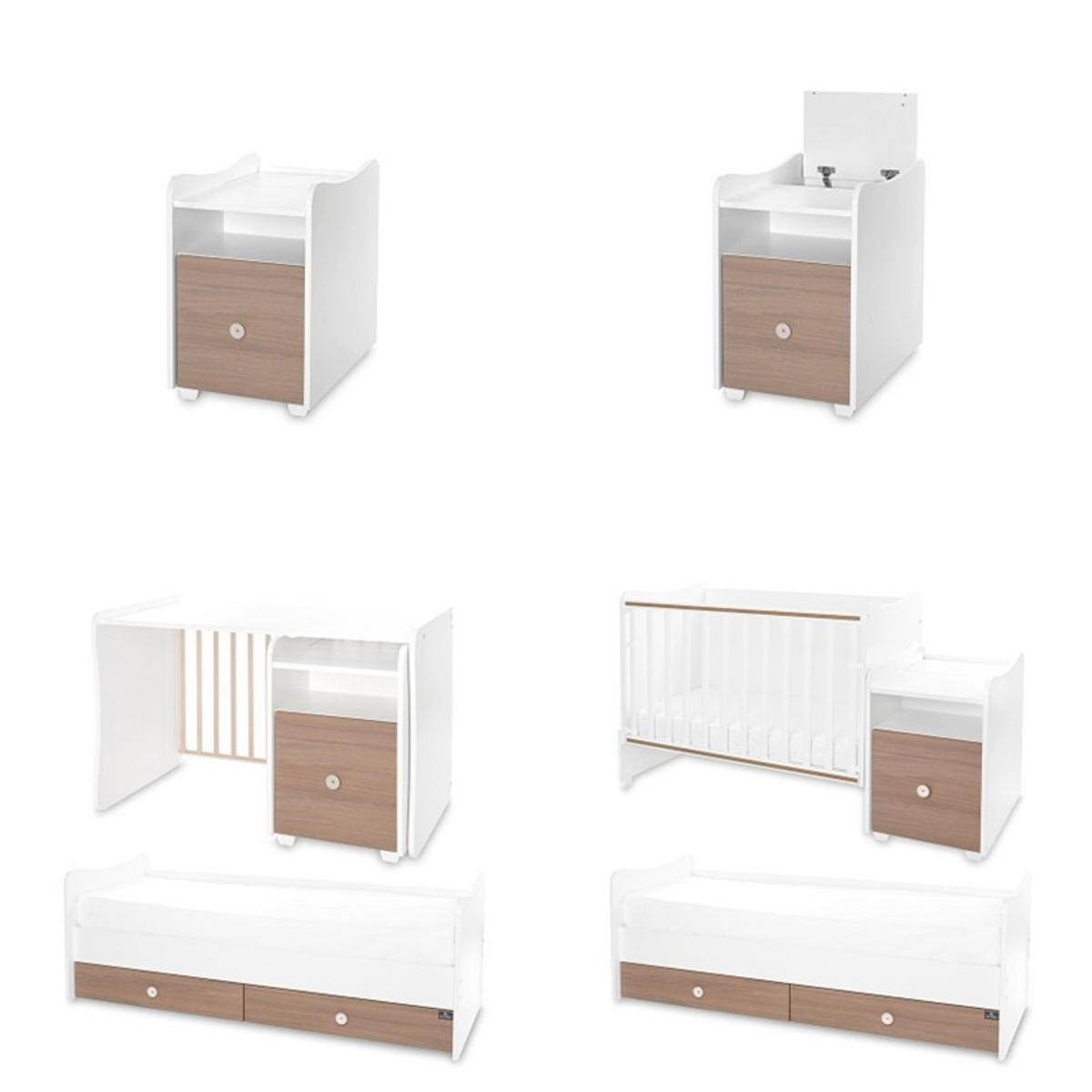 BABYBETT Trend Plus braun 110 x 62 cm, 70 x 160 cm, Schaukelfunktion, Kommode, Schubladen - Beige, Holzwerkstoff (62/110cm) - Lorelli