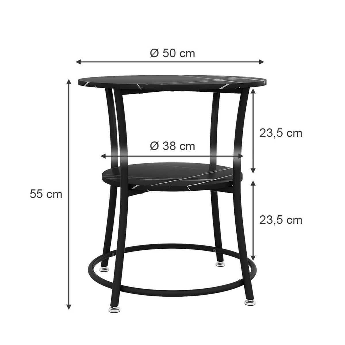 COUCHTISCH Quebec Marmor 50 x 50 cm mit Ablage - Weiß Hochglanz/Schwarz, Holzwerkstoff (50/50/55cm) - Vicco