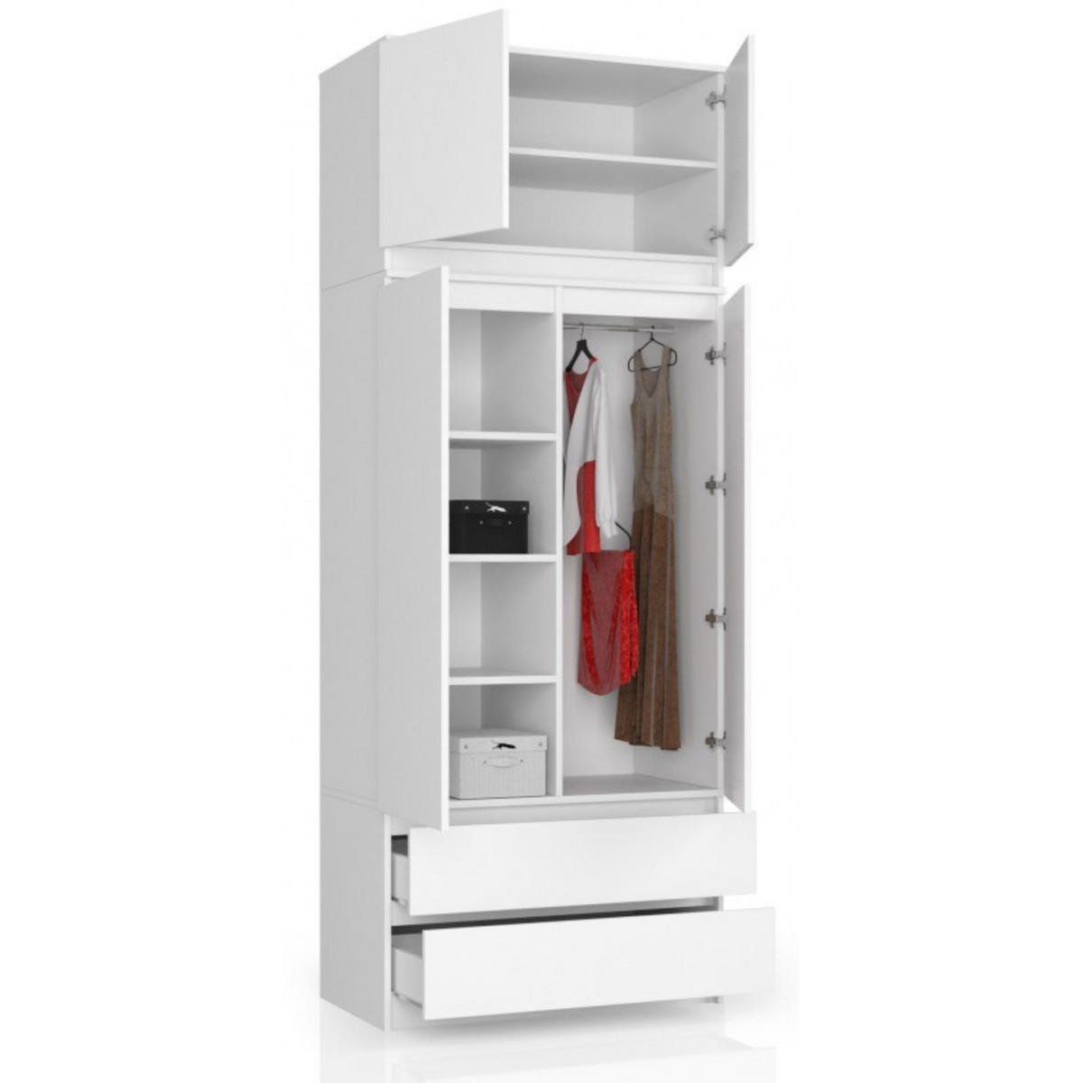 KLEIDERSCHRANK AUFSATZSCHRANK Weiß 90x51x55cm - Weiß, Holzwerkstoff (90/55/51cm) - Akord