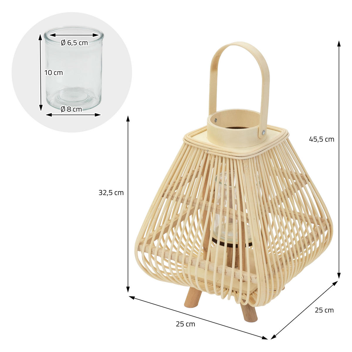 BAMBUSOVÁ LAMPION V: 45,5 cm, barva dřeva, styl boho - přírodní, dřevo (25/45.5/25cm)