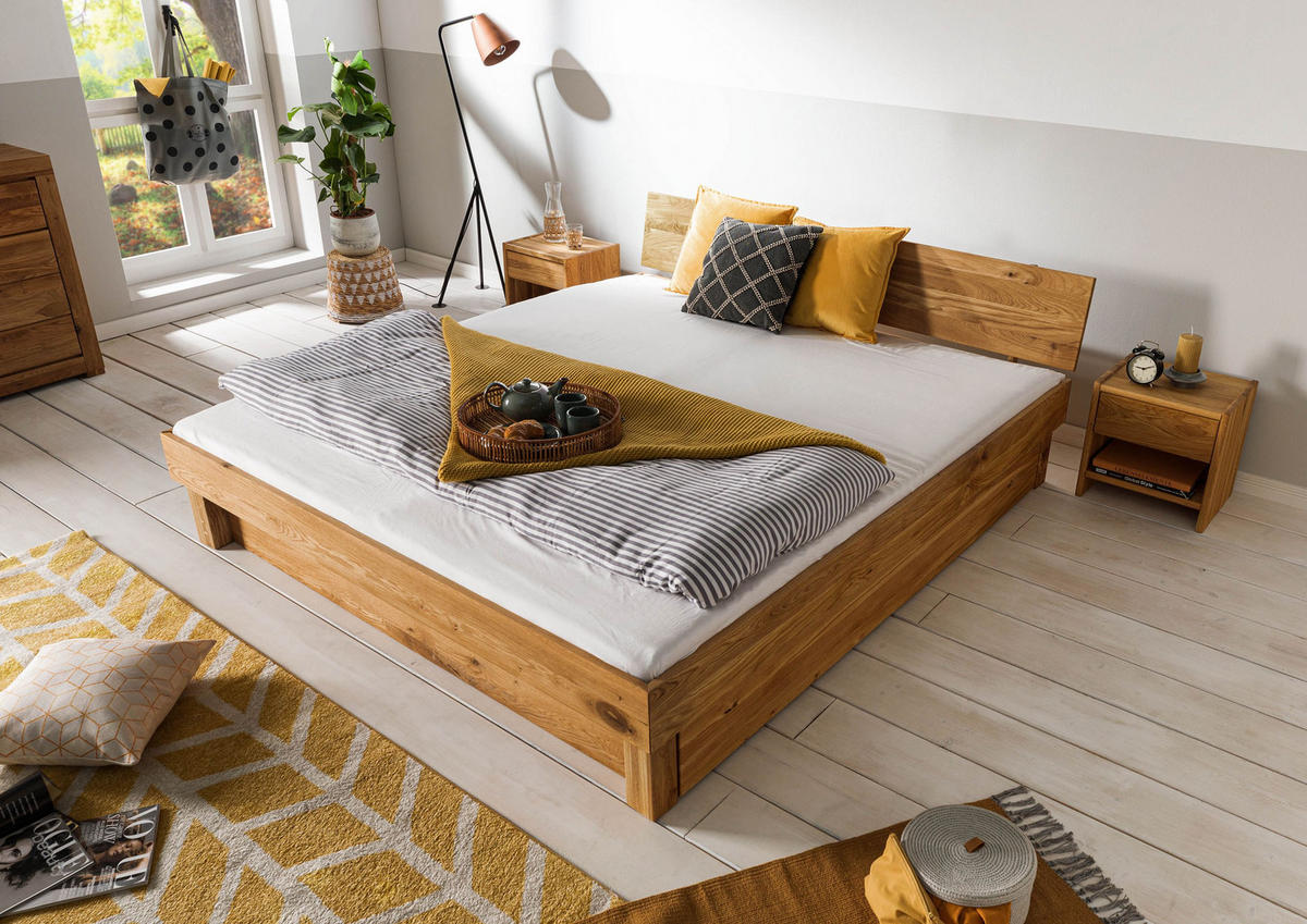BETT mit Schublade Massivholz Wildeiche 180 x 200 x 70 natur TomMe #142 - Naturfarben, Holz (180/200cm) - Massivmoebel24