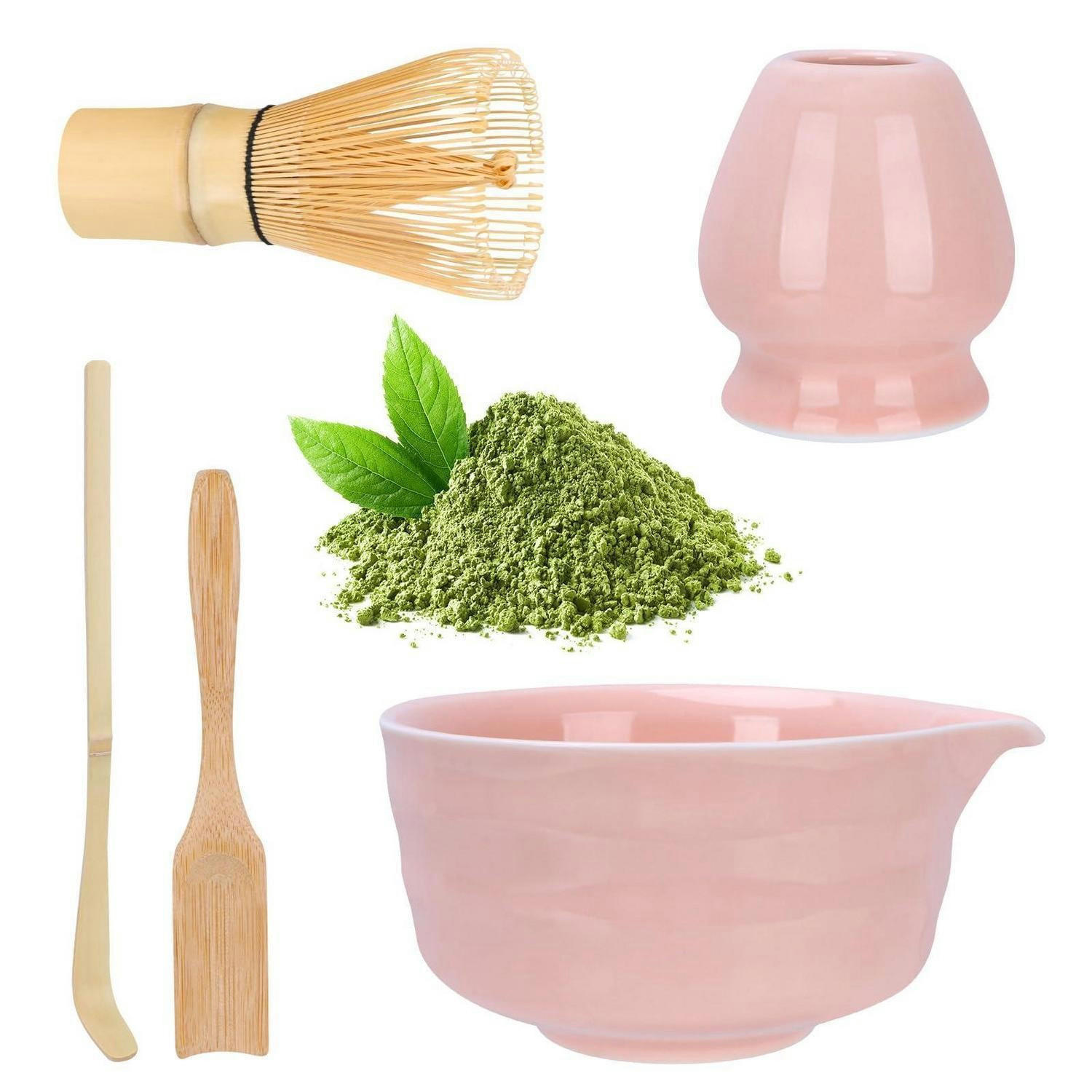 MATCHA-SET 5-teilig Rosa mit Besen, Schale und Löffel - Rosa, Keramik (14/10/14cm)