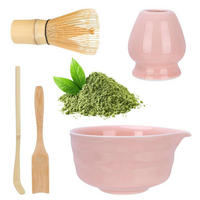 MATCHA-SET 5-teilig Rosa mit Besen, Schale und Löffel - Rosa, Keramik (14/10/14cm)