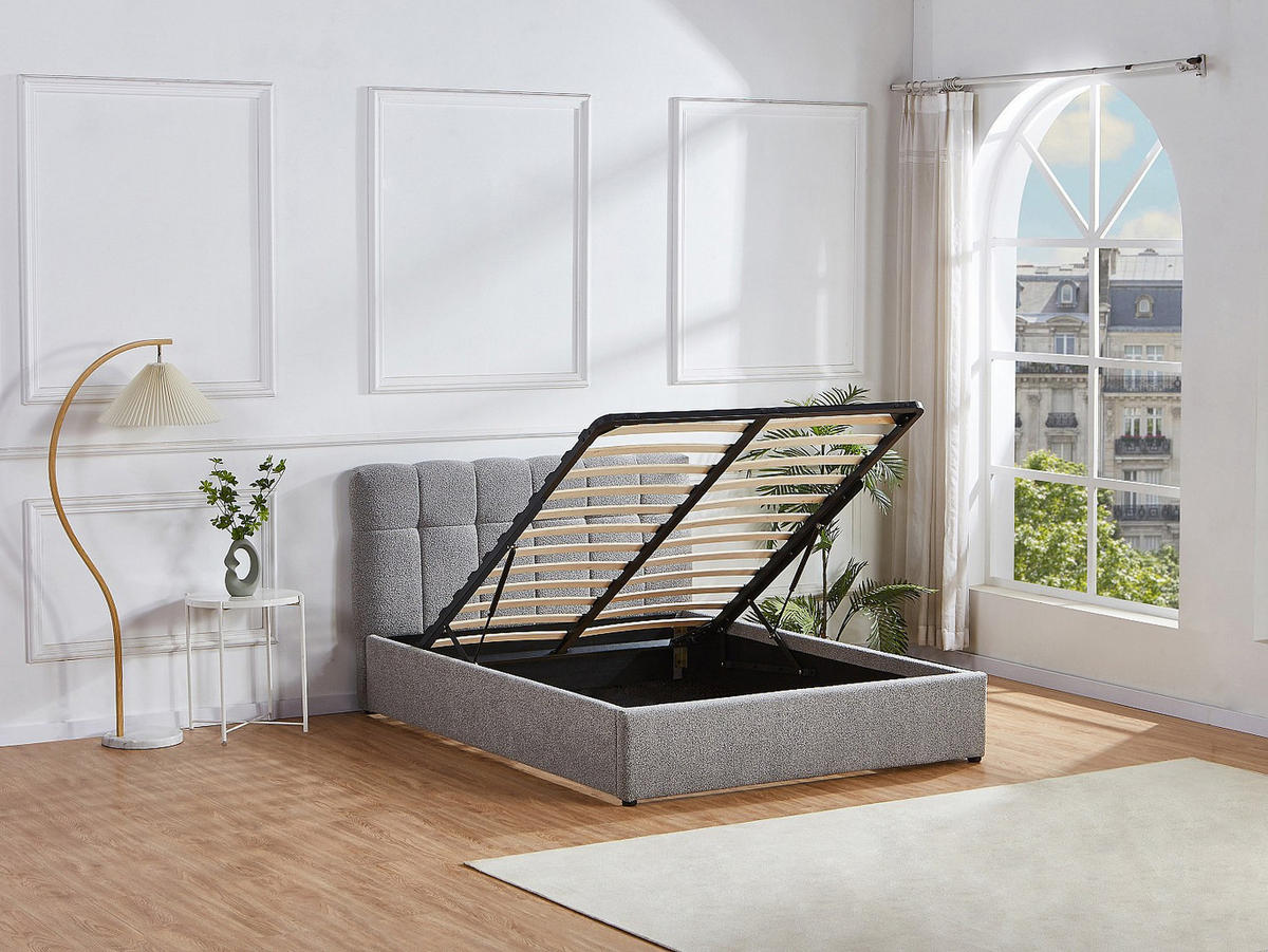 BETT mit Bettkasten - 2 Personen - Stoff - Grau - - Grau, Textil (160/200cm) - Vente-Unique