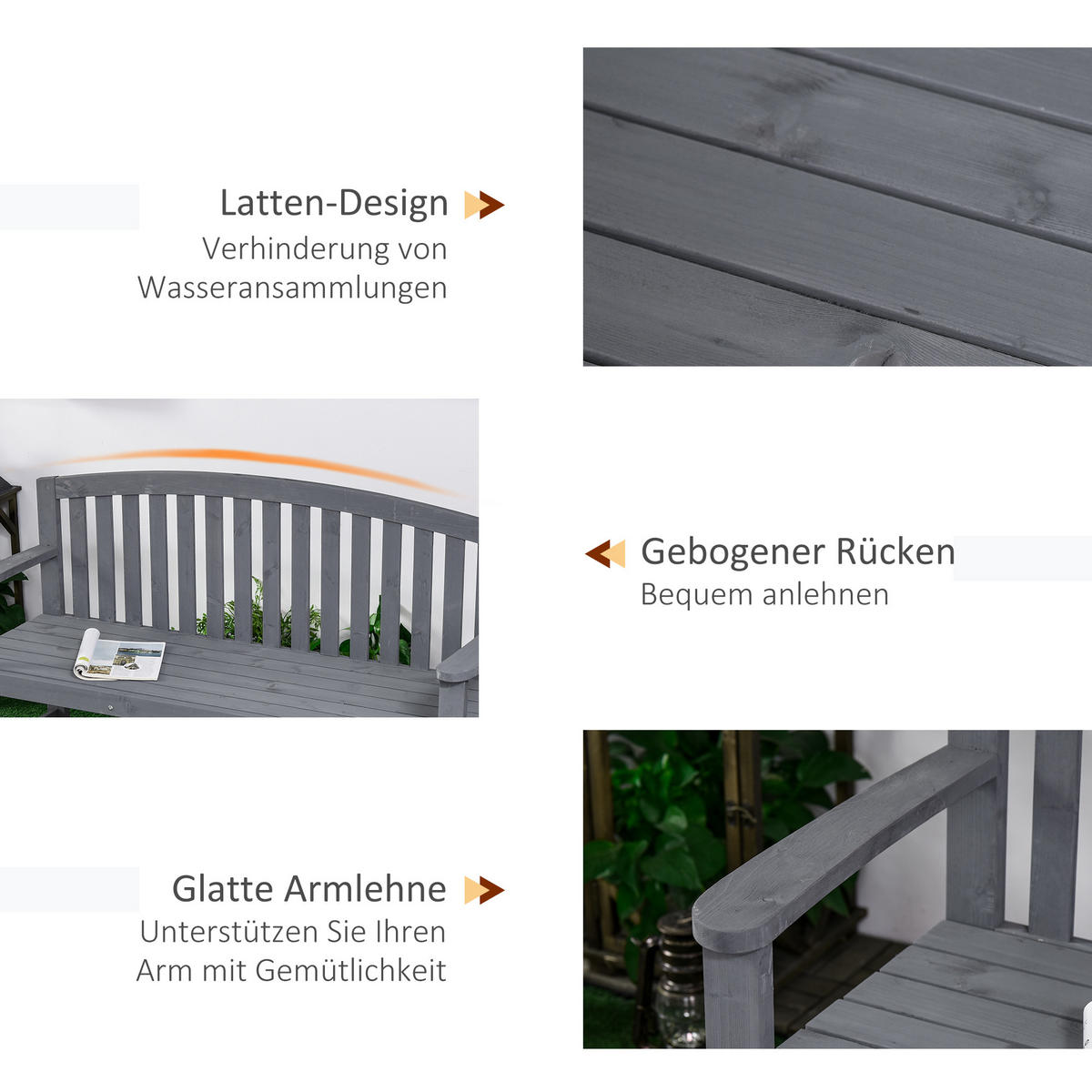 GARTENBANK 2-Sitzer Grau 143/51/85 cm - Grau, Holz (51/85/143cm) - Outsunny