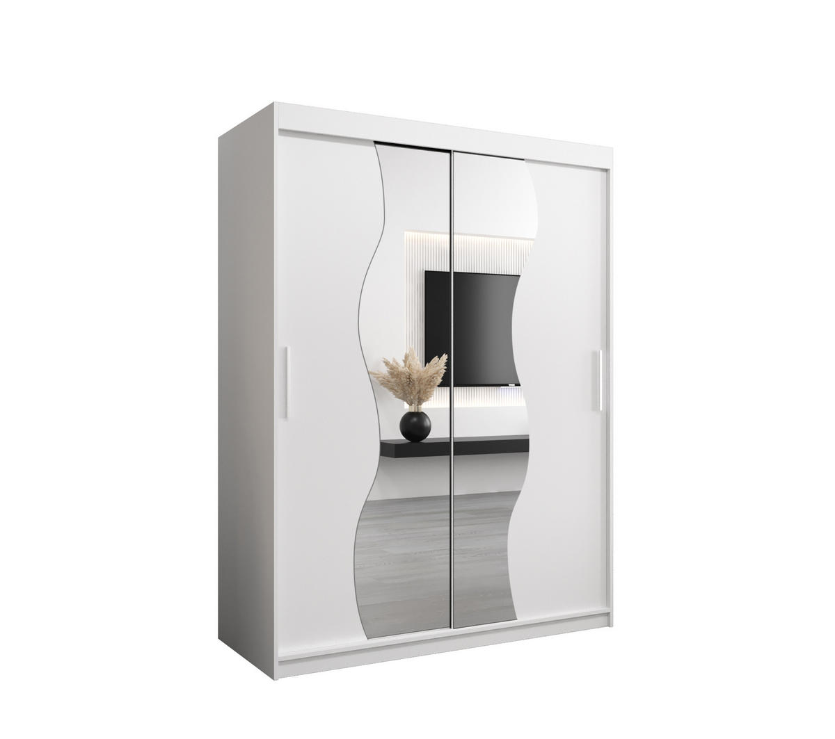 SCHWEBETÜRENSCHRANK 200/150/62 2-türig - Silberfarben/Weiß, Holz/Kunststoff (150/200/62cm) - Abiks Möbel