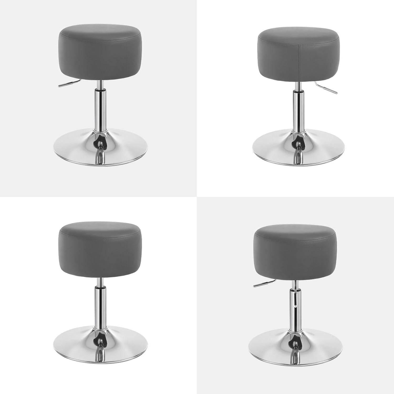 SITZHOCKER 2er Set, rund, Kunstleder, Grau - Silberfarben/Grau, Textil/Metall (38.5/54/38.5cm) - Woltu