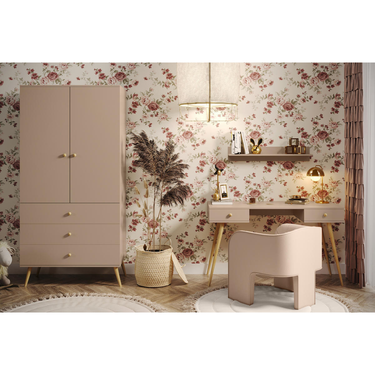 SCHREIBTISCH NATURA, 135 cm, Beige Macchiato, mit 2 Schubladen - Beige, Holz (54/135/79cm) - Excellent Home