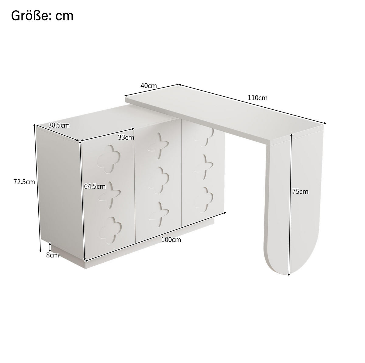 SCHREIBTISCH 110 cm in Weiß drehbar mit Schrank und Stauraum - Weiß, Holzwerkstoff (110/40/75cm) - BEAOK