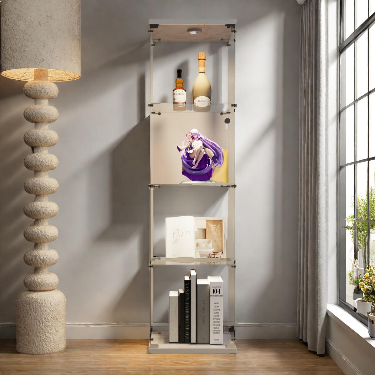 GLASVITRINE Stand LED 4 Böden Weiß - Weiß, Glas (14.3/64.7/16.7cm) - SHOPENTRA