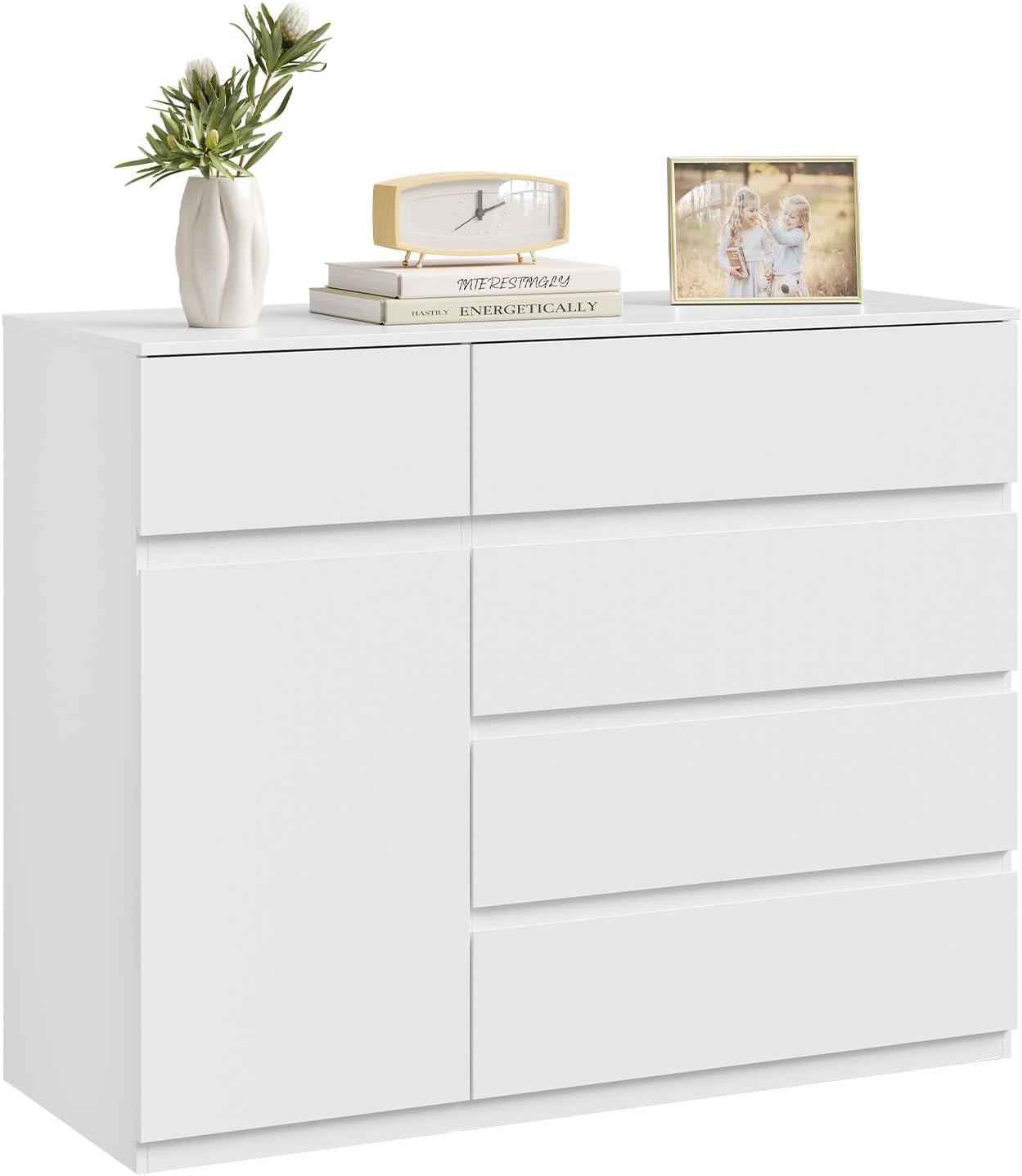 KOMMODE 5 Schubladen 100B x 40T x 80H cm Weiß - Weiß, Holzwerkstoff (100/80/40cm) - Woltu