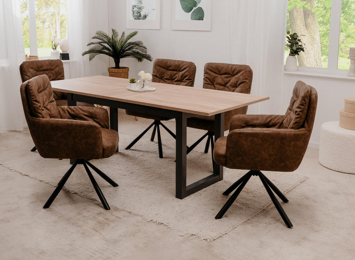 STUHL 2er-Set braun Leder-Optik, Esszimmerstuhl drehbar - Schwarz/Braun, Holz/Textil (57/95.5/57cm) - Furn.Design