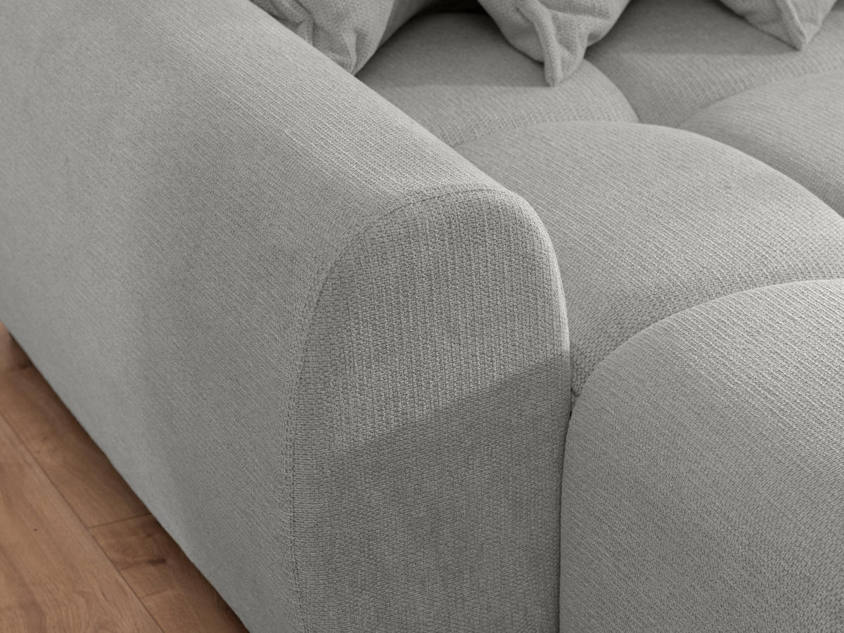 ECKSOFA Bubble mit losen Rückenkissen und Sitzfläche in Bubble-Optik aus weichem Hellgrau Strukturstoff mit schöner Sitzkomfort - Ottomane links - Hellgrau/Schwarz, Holz/Kunststoff (180/306cm) - S-Style Möbel