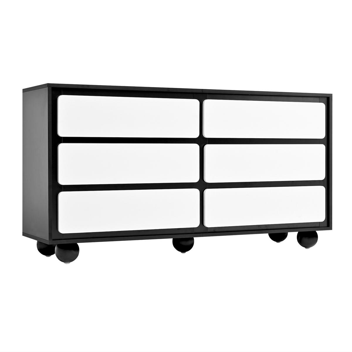 SIDEBOARD 140/38/74,5 cm weiß/schwarz aus Spanplatte mit 6 Schubladen - Weiß, Holzwerkstoff (140/74.5/38cm) - OKWISH