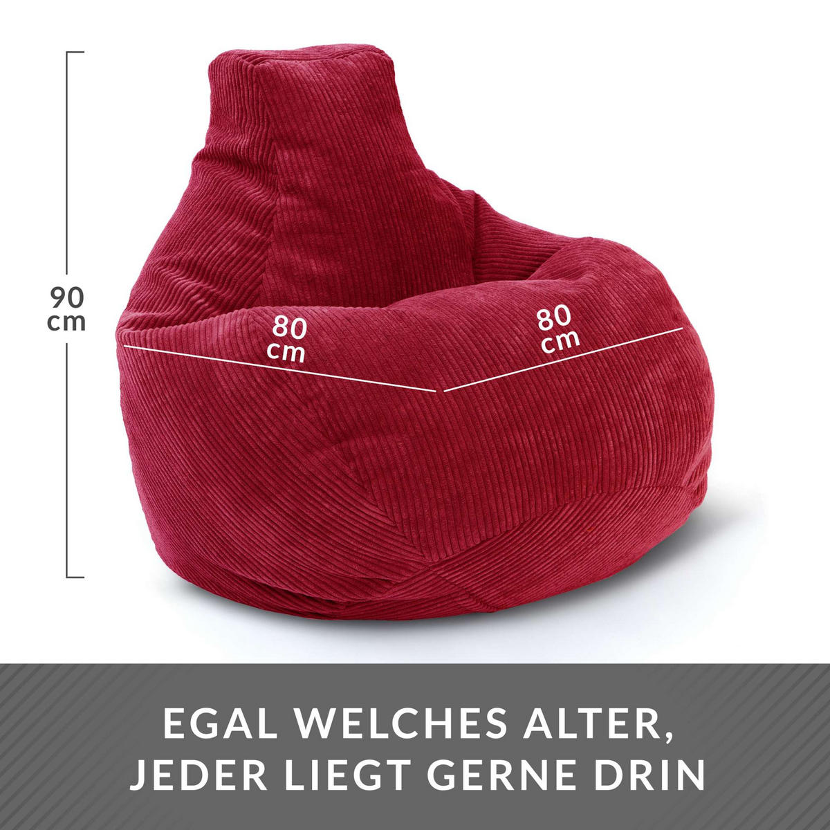 SITZSACK MIT RÜCKENLEHNE Cozy Cord - Rot, Textil (80/90/90cm) - Green Bean