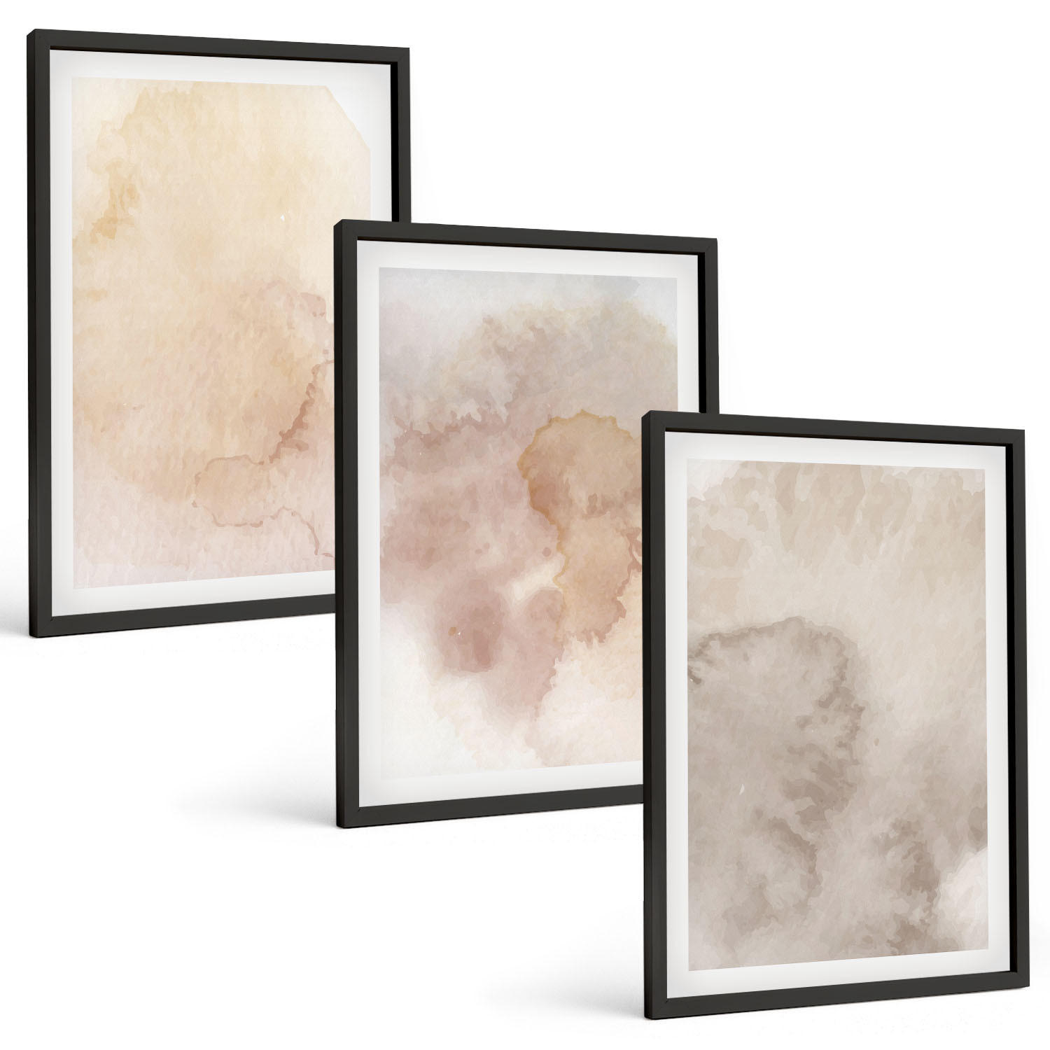 BILDER SET 3er Set - 40x60 cm Schwarzer Rahmen - Warme Aquarell-Pastelltexturen - Schwarz, Kunststoff (40/60cm) - TULUP