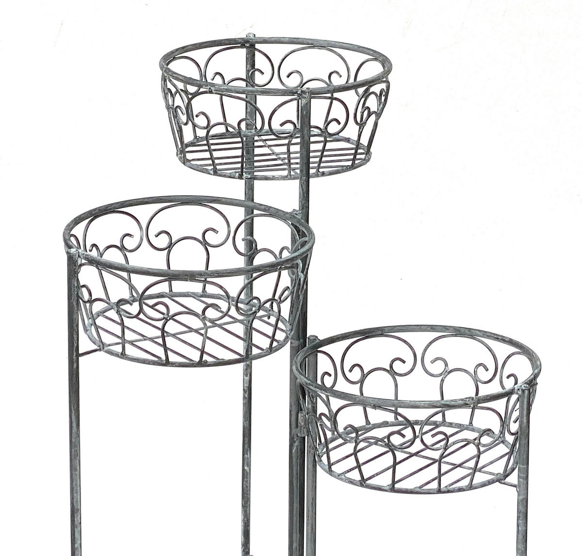 BLUMENTREPPE rund 3 Körbe Metall Grau antik 45/75 cm - Grau, Metall (23/75/23cm) - DanDiBo