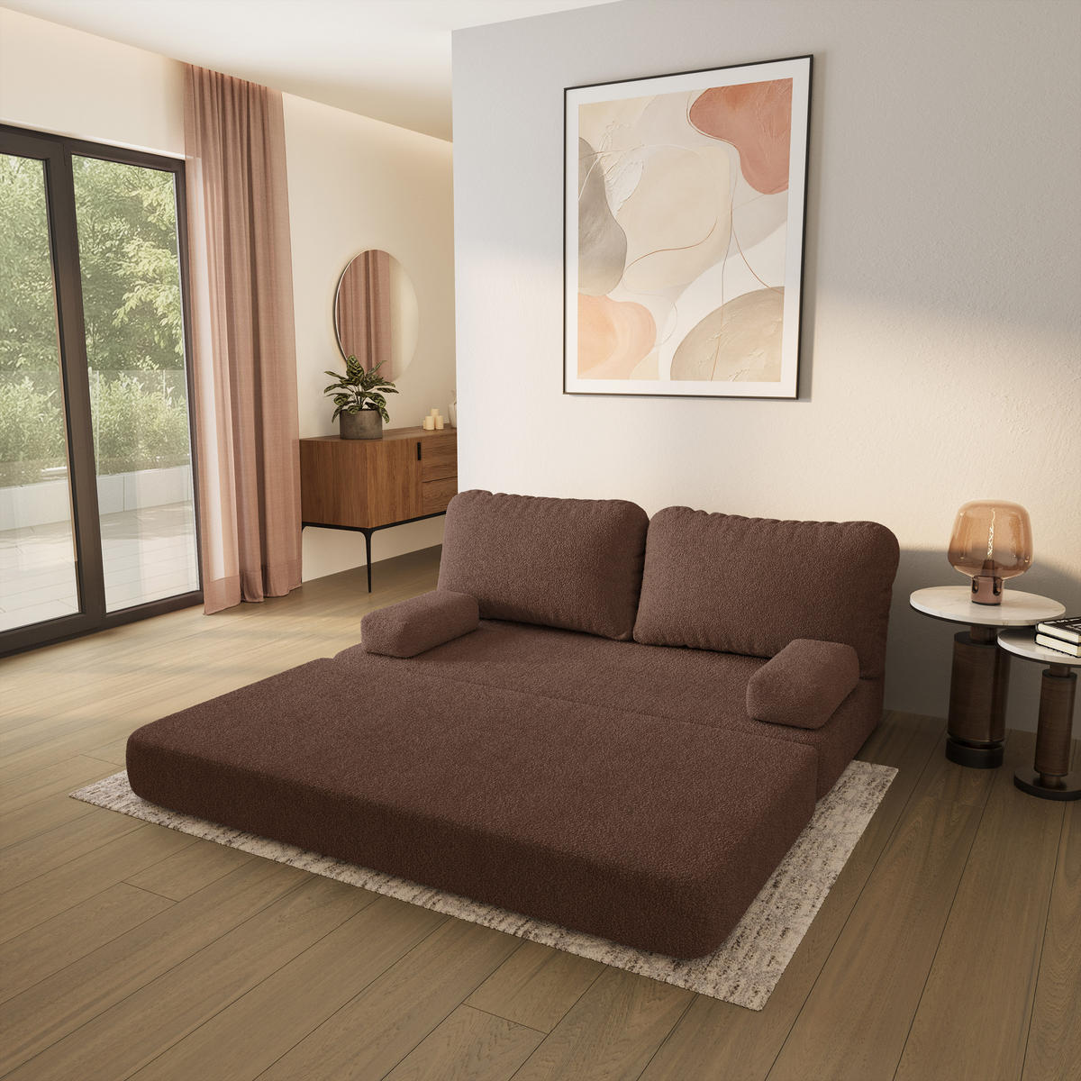 POHOVKA z pěny NIKSI s funkcí spaní Buklé látka Hnědá - hnědá, textil (170/86/80cm) - MASSENO