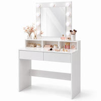SMINKBORD Vitt med spegel - Vit, Glas/Träbaserade material (80/140/40cm) - Relaxdays