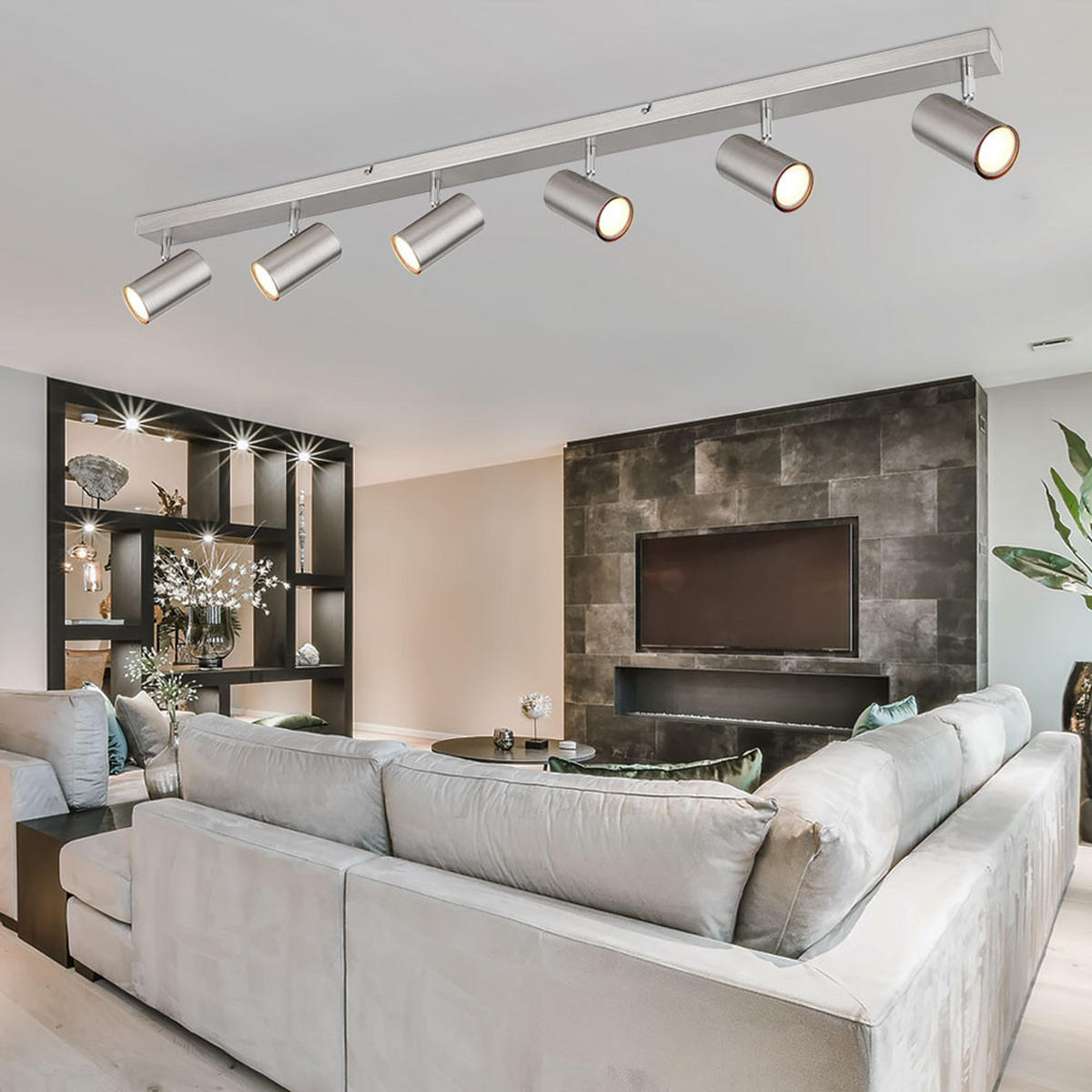 LED DECKENLEUCHTE Robby Metall Silber 6 Flammig - Silberfarben, Metall (70/35/17cm) - Globo Lighting