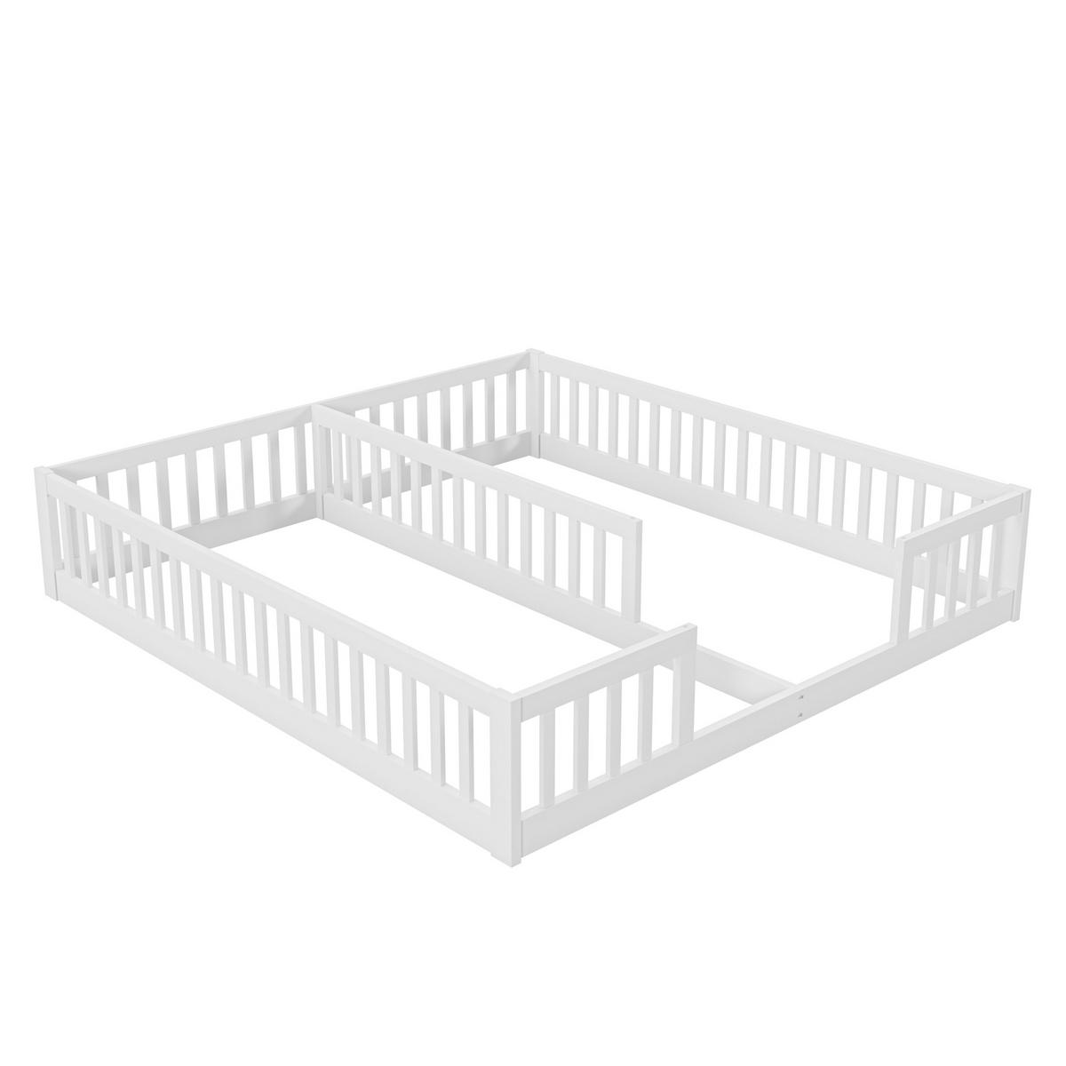 KINDERBETT 204/187/40 cm mit 2 Liegeflächen 90/200 cm und Sicherheitsgitter - Weiß, Holzwerkstoff (90/200cm) - BEAOK
