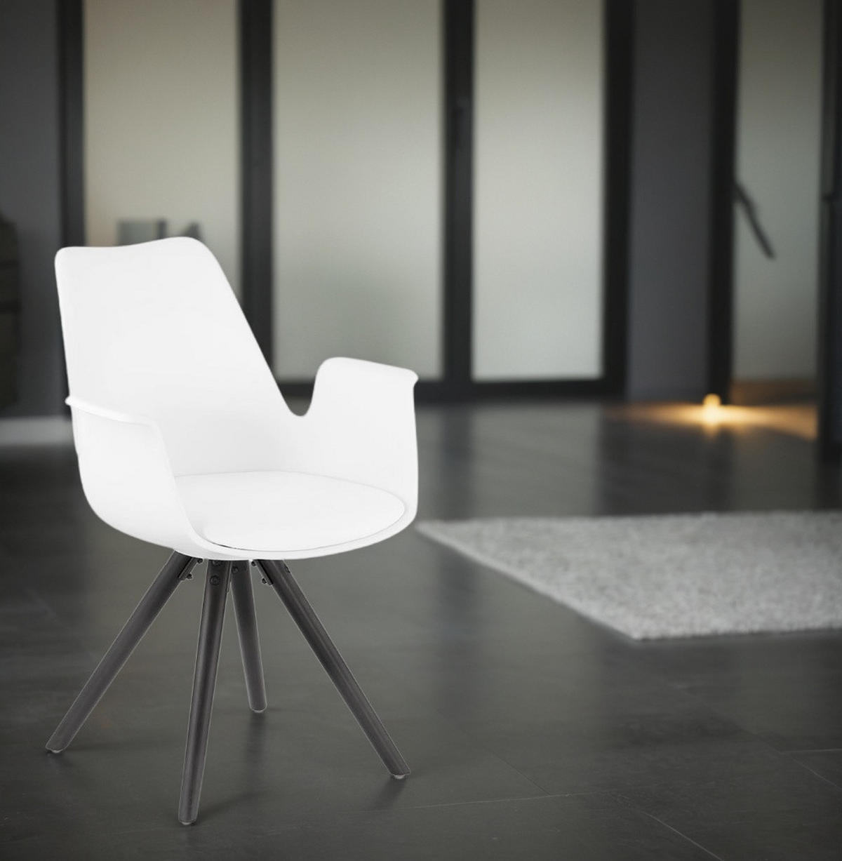 ESSZIMMERSTUHL Kunststoff und Holz im Skandinavischen Stil, Weiß-Schwarz 58,5x50x82 cm - Schwarz/Weiß, Kunststoff/Buchenholz (50/82/59cm) - KADIMA DESIGN