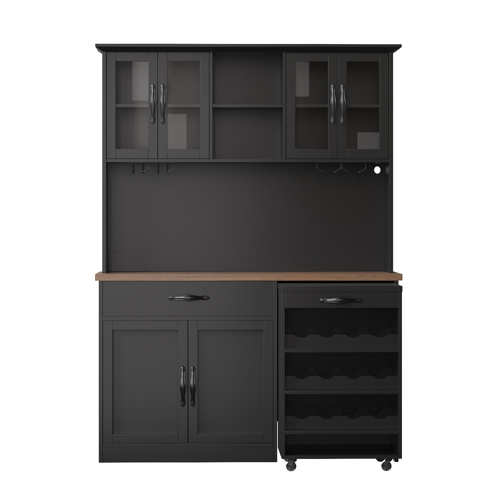BUFFETSCHRANK Rollwagen Schwarz 140/38/180 cm - Schwarz, Holz (140/180/38cm) - PANGIVO