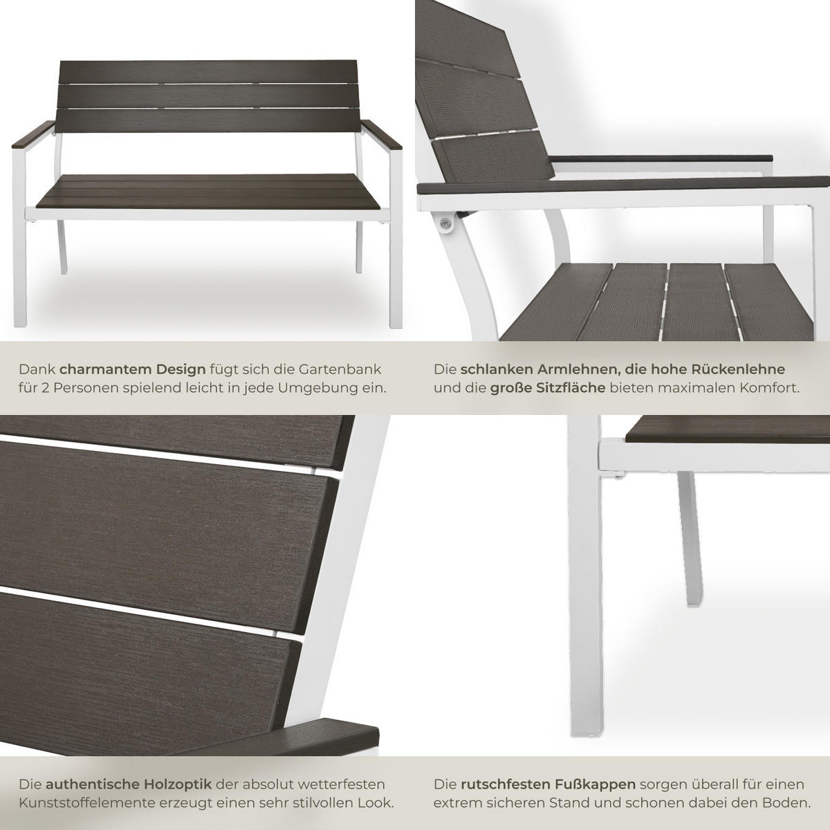 GARTENBANK Line,128 x 59 x 88 cm,hellgrau/weiß - Hellgrau/Weiß, Metall (59/88/128cm) - tectake