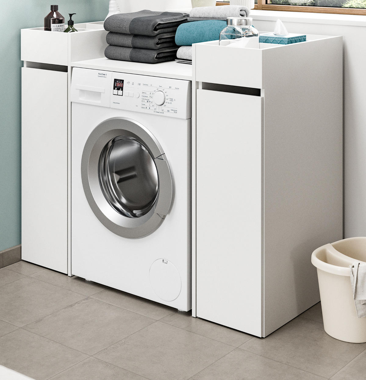 BADKOMMODE weiß 29 cm, Anstellregal mit Apothekerauszug - Schwarz/Weiß, Holzwerkstoff (29/101/60cm) - Inn.Furn