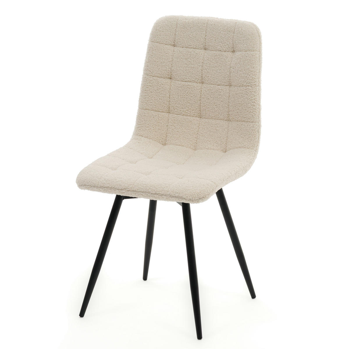 STUHL ARCO drehbar gepolstert mit Steppung - hellbeige - Boucle Teddy - Ecru/Schwarz, Textil/Metall (46/90/51cm) - NEW HOME