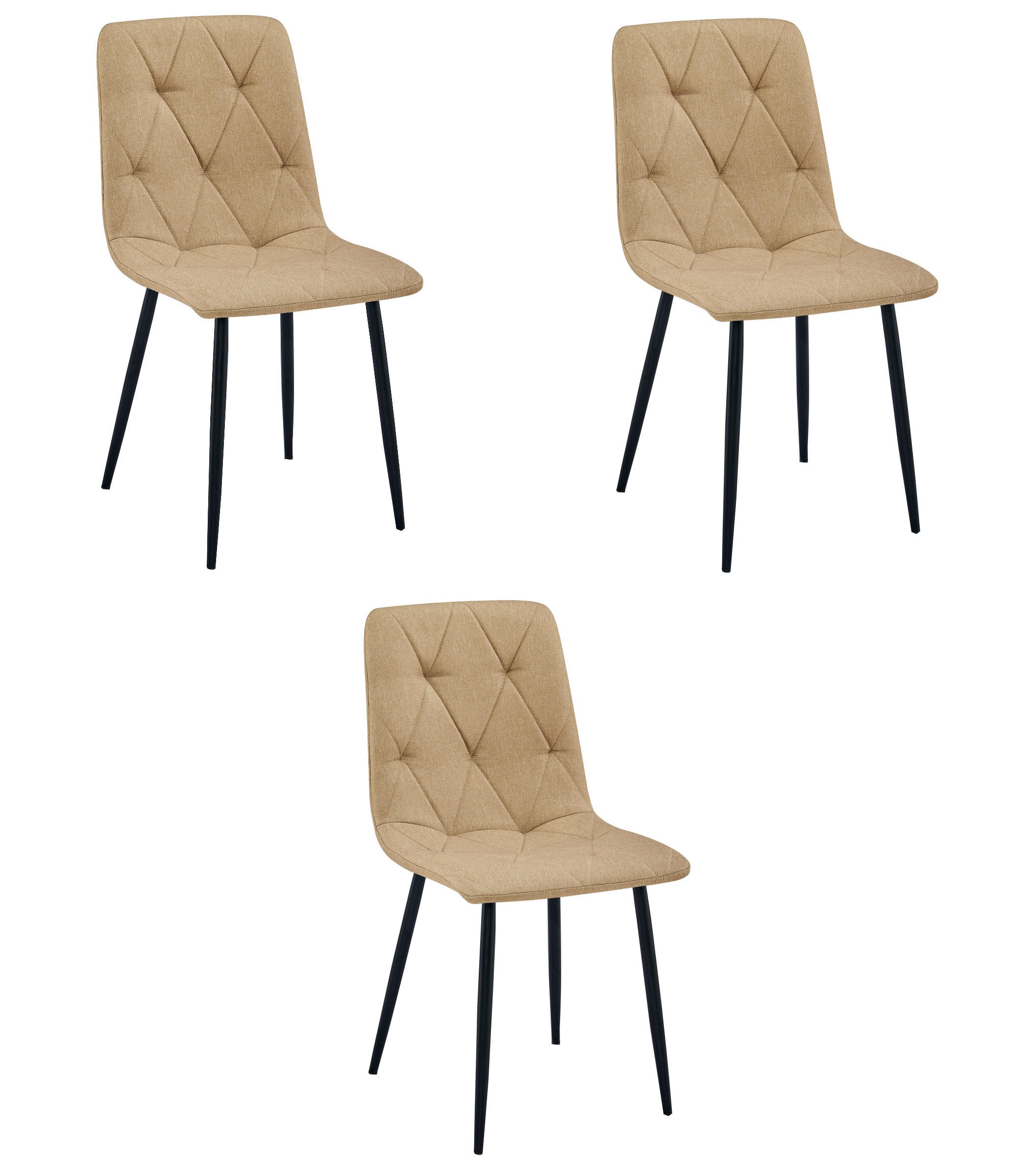 ESSZIMMERSTUHL 3-er Set TYRA brauner Sitz, schwarze Beine - Schwarz/Braun, Textil (44.5/87/54.5cm) - Valora