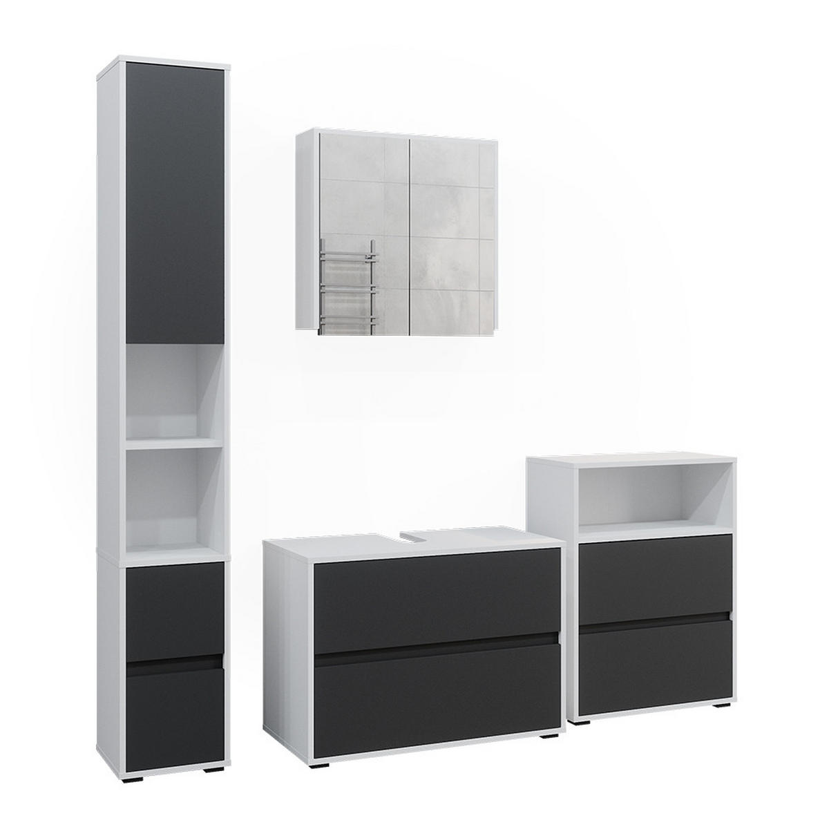 BADMÖBEL-SET Maltin Weiß/Anthrazit 4 Teile - Anthrazit/Weiß, Holzwerkstoff (80/58/40cm) - Vicco