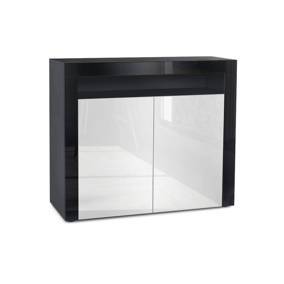 KOMMODE Valencia Weiß Hochglanz / Schwarz Hochglanz - Weiß Hochglanz, Holzwerkstoff (108/92/40cm) - Vladon
