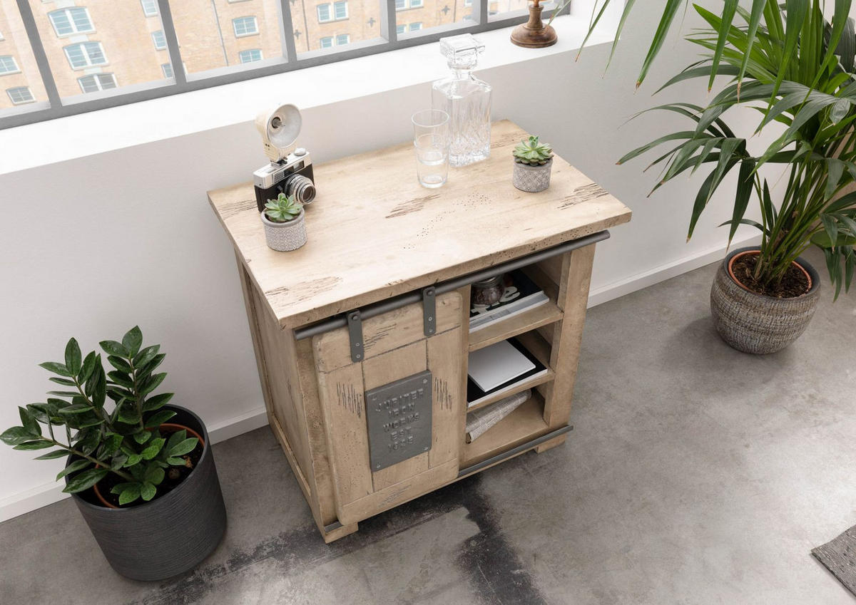 KOMMODE Mango 70x45x70 whitewash lackiert RAILWAY #323 - Beige, Holz (70/70/45cm) - Massivmoebel24