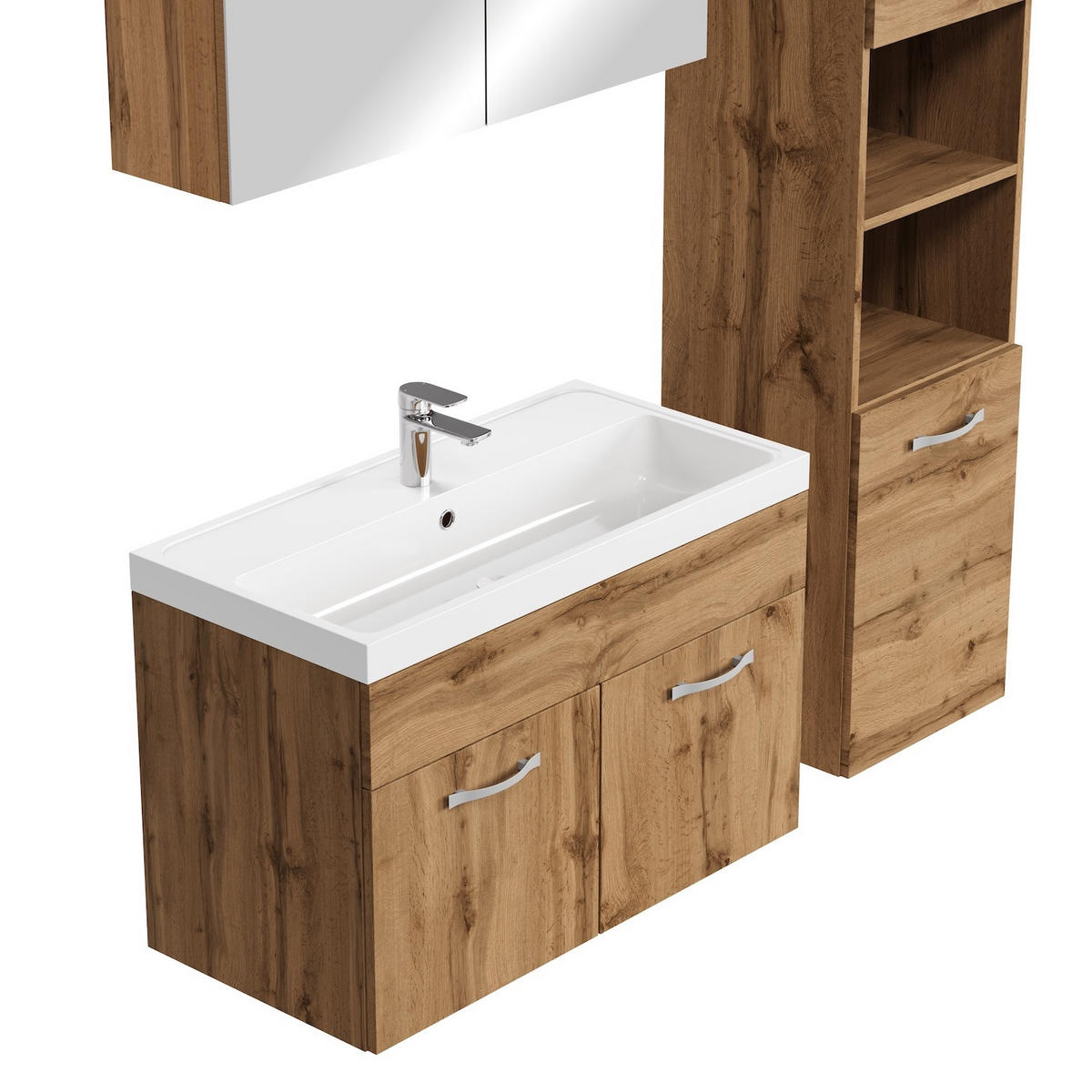 BADMÖBEL-SET Paso LED 5 Teile Eiche - 80 x 35 x 55 cm - Eichefarben, Holz (80/55/40cm) - Badplaats