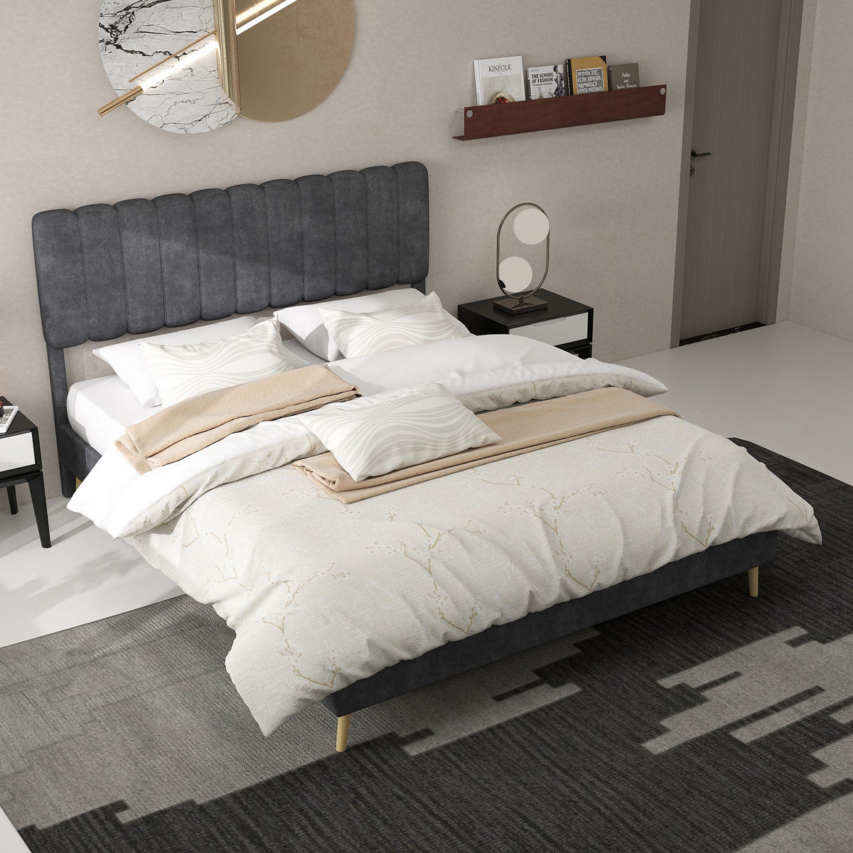 POLSTERBETT 160x200 cm ohne Stauraum grau - Grau, Textil (160/200cm) - LEBENLANG